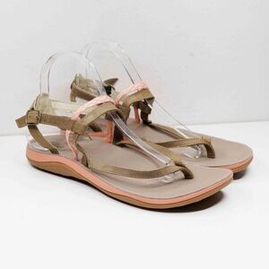 CHACO Loveland Leather Strappy Thong Sport Sandals Buckle Beige Coral Womens 9